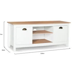 Meuble télé design blanc 2 portes avec étagères