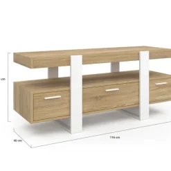 Meuble télé design blanc et bois avec tiroirs