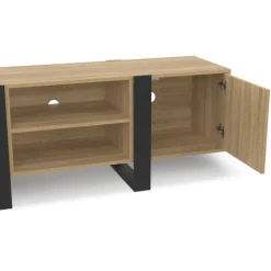 Meuble télé design noir et bois avec 2 portes