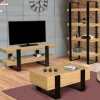 Meuble télé design noir et bois avec double plateau