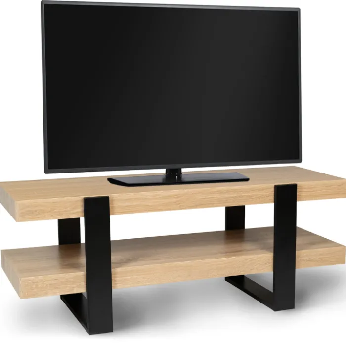 Meuble télé design noir et bois avec double plateau
