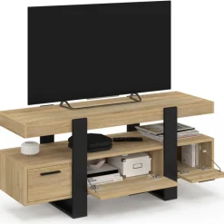 Meuble télé design noir et bois avec rangement