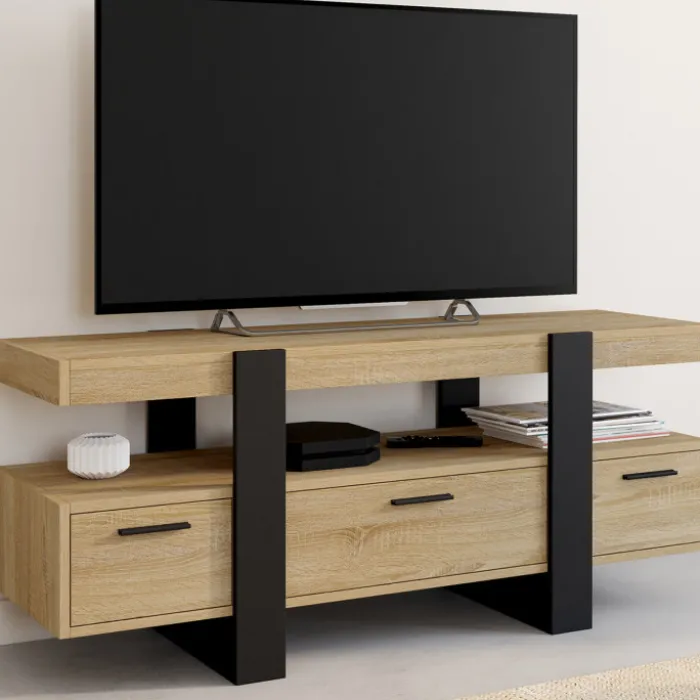Meuble télé design noir et bois avec rangement