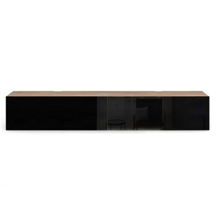 Meuble télé suspendu noir et bois 180 cm