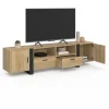 Meuble TV 200 cm 2 portes 2 tiroirs bois et noir