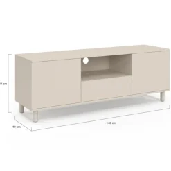 Meuble TV 140 cm 3 portes bois beige