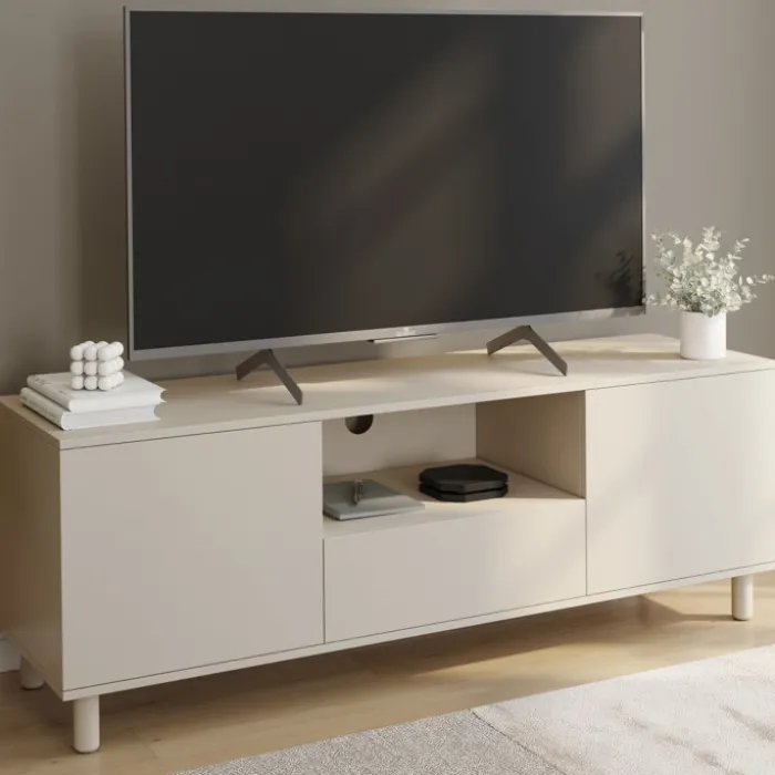Meuble TV 140 cm 3 portes bois beige