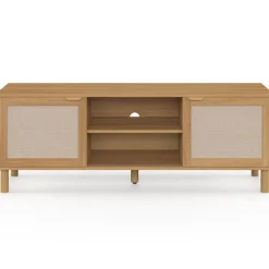 Meuble TV 140 cm 2 portes bois et effet lin