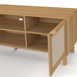 Meuble TV 140 cm 2 portes bois et effet lin
