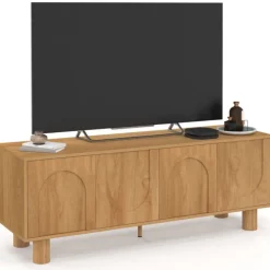 Meuble TV 140 cm 4 portes design arche effet bois