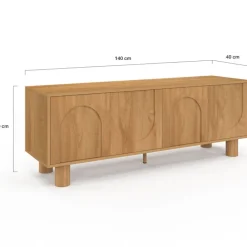 Meuble TV 140 cm 4 portes design arche effet bois