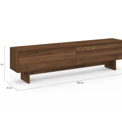 Meuble TV 180 cm 2 portes effet noyer