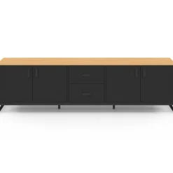 Meuble TV 180 cm 4 portes et 2 tiroirs bois et noir