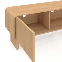 Meuble TV 140 cm 3 portes façon hêtre design arrondi