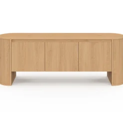 Meuble TV 140 cm 3 portes façon hêtre design arrondi