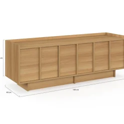 Meuble TV 140 cm 3 portes façon hêtre design minimaliste