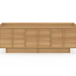 Meuble TV 140 cm 3 portes façon hêtre design minimaliste