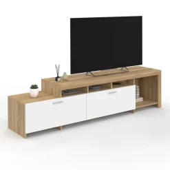 Meuble tv 180 cm bois placards blancs