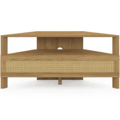 Meuble TV 100 cm d'angle 1 porte effet naturel cannage