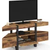 Meuble TV 110 cm d'angle bois pied épingle avec tiroirs