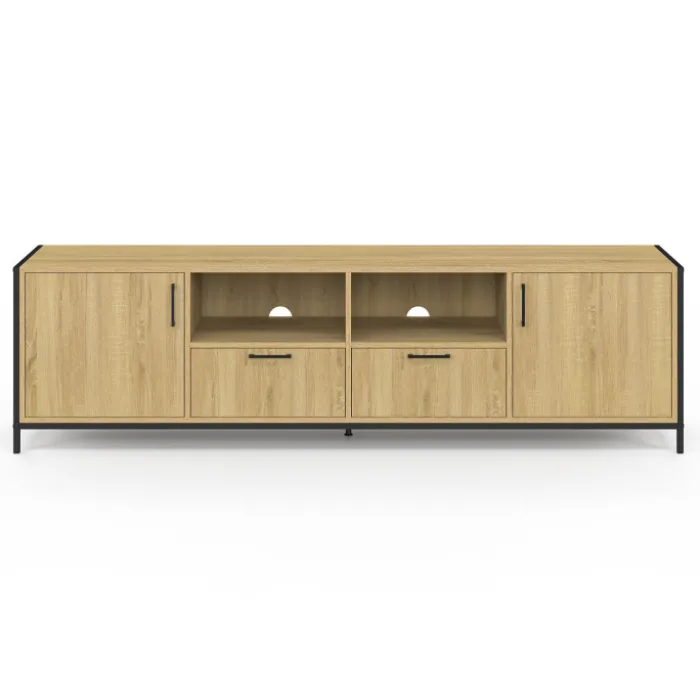 Meuble TV 180 cm design industriel 2 portes 2 tiroirs
