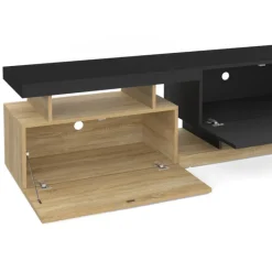Meuble TV 140 cm double-portes effet bois et noir
