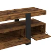 Meuble TV 140 cm noir et bois effet vieilli avec rangement