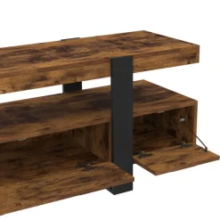 Meuble TV 140 cm noir et bois effet vieilli avec rangement