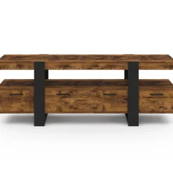 Meuble TV 140 cm noir et bois effet vieilli avec rangement
