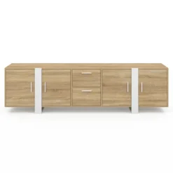 Meuble TV 180 cm PHOENIX 4 portes + 2 tiroirs bois et blanc