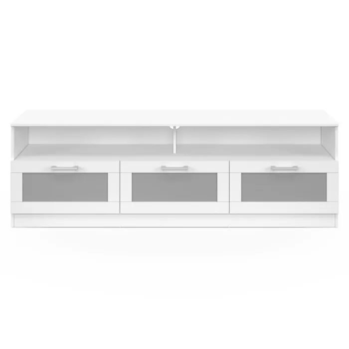Meuble tv 140 cm portes givrées blanc