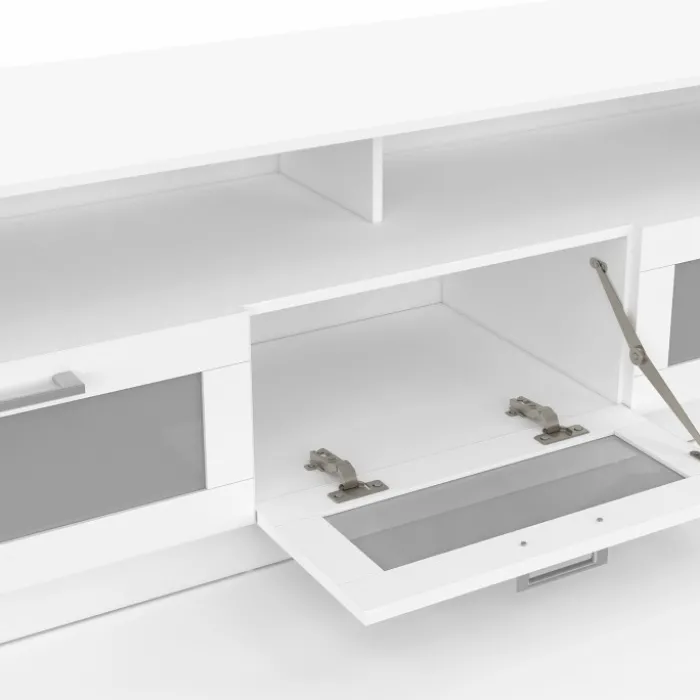 Meuble tv 140 cm portes givrées blanc