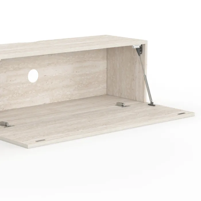 Meuble TV 180 cm suspendu 2 portes bois effet travertin