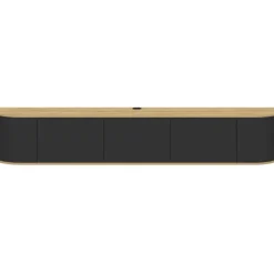 Meuble TV 180 cm suspendu 3 portes bois et noir