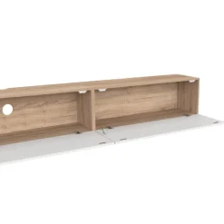 Meuble TV 270 cm suspendu 3 portes bois et blanc