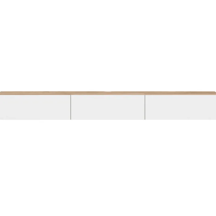 Meuble TV 270 cm suspendu 3 portes bois et blanc