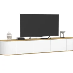 Meuble TV 180 cm suspendu 3 portes bois et blanc