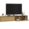 Meuble TV 180 cm suspendu 2 portes effet naturel cannage