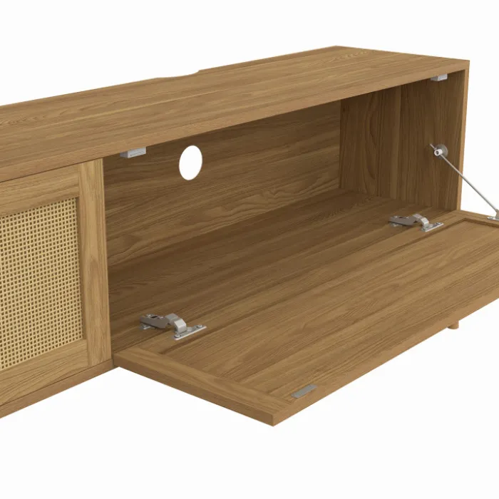Meuble TV 180 cm suspendu 2 portes effet naturel cannage