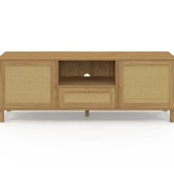 Meuble TV 140 cm vintage 3 portes effet naturel cannage