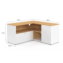 Meuble TV 90 x 90 cm d'angle façon hêtre et blanc