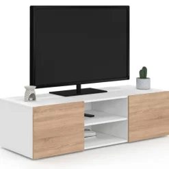 Meuble TV blanc et imitation hêtre