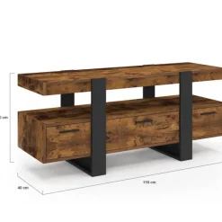 Meuble TV bois effet vieilli et noir avec tiroirs