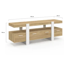 Meuble TV bois et blanc 140 cm avec tiroirs