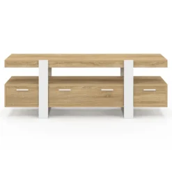 Meuble TV bois et blanc 140 cm avec tiroirs