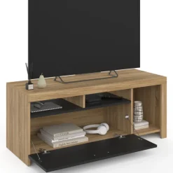 Meuble TV bois et placard noir moderne