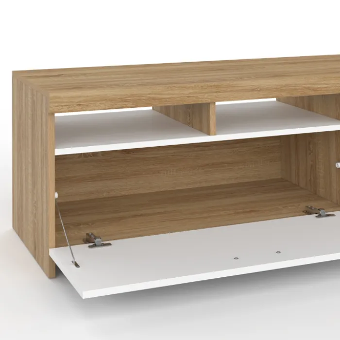 Meuble TV bois et placard blanc moderne