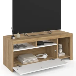 Meuble TV bois et placard blanc moderne