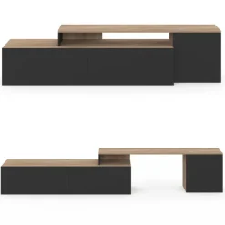 Meuble TV 180-240 cm modulable d’angle rotatif bois et noir