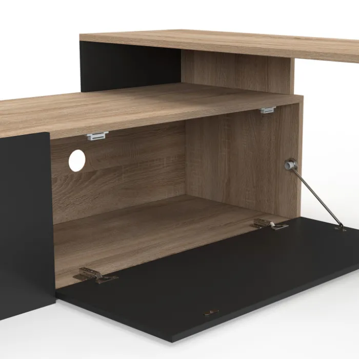Meuble TV 180-240 cm modulable d’angle rotatif bois et noir